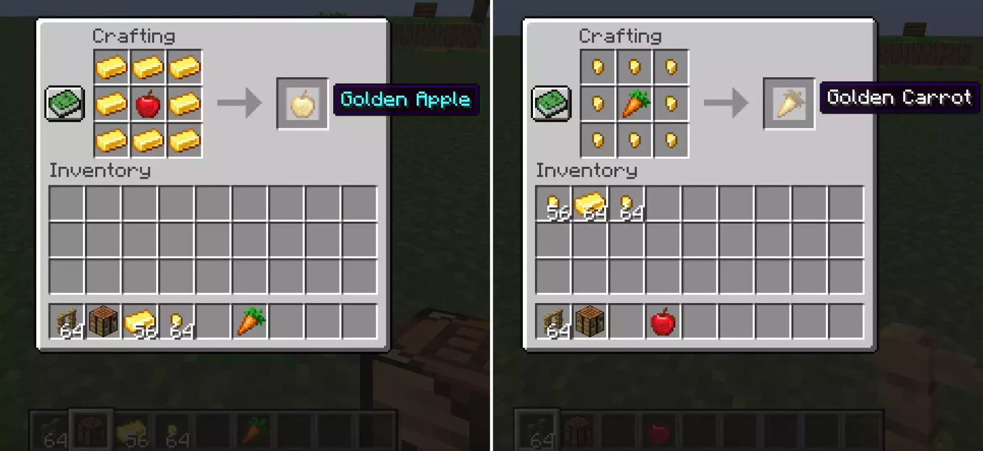 Make Golden Apples and Carrots in Minecraft